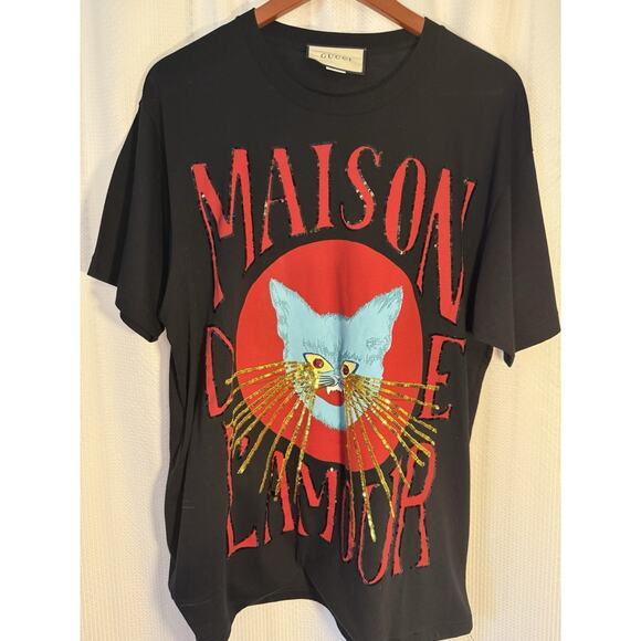 Gucci Sequin Maison Lamour One Size Black T-shirt Preowned Excellent Condition - Picture 2 of 7